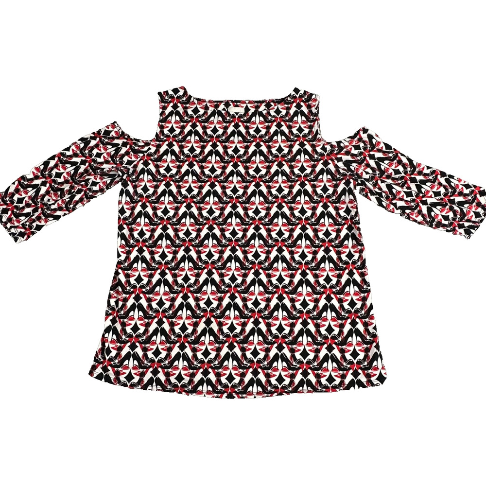 Chico’s Women’s Blouse Top Size 1 3/4 Sleeve Shoe Print